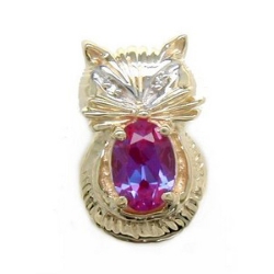 A2293 14K CAT SLIDE WITH CREATED ALEXANDRITE & 2 DIAMOND EYES 